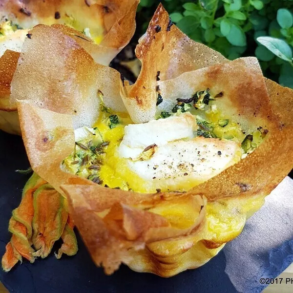 Corbeilles de courgettes au cumin et au chèvre