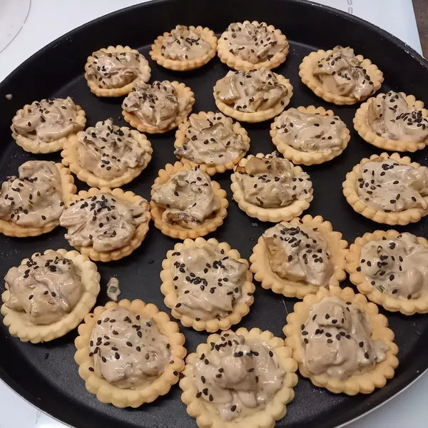 Mini tartelettes boudin blanc et cèpes 