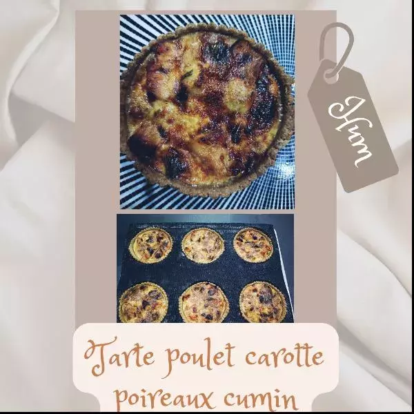 Tarte poulet carotte poireaux cumin