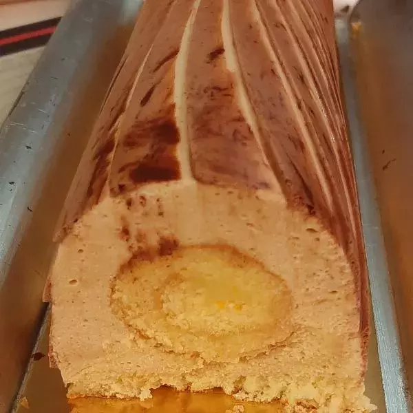 Bûche dans la bûche: noisettes/orange