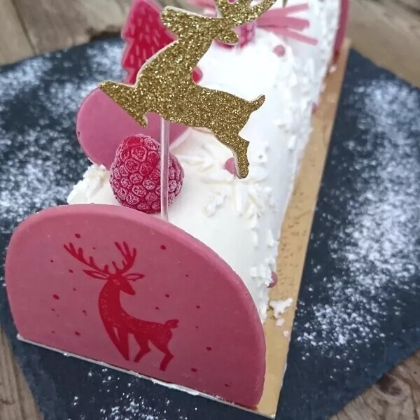 Bûche glacée framboise - vanille et meringues