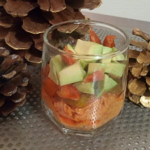 Verrine chorizo, poivrons et avocat