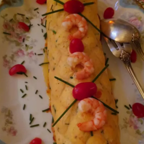 Bûche saumon et crevettes roses dans le moule Bûche FX 200 et la toile décor matelassé NF 133