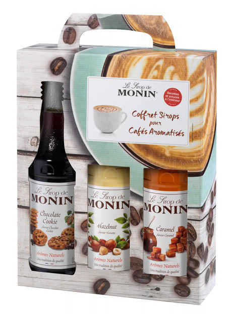 Coffret Barista Chocolat cookie, Noisette, Caramel 3x25cl Monin