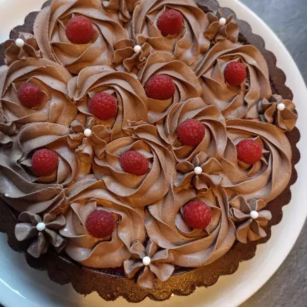 Tarte renversée choco framboises