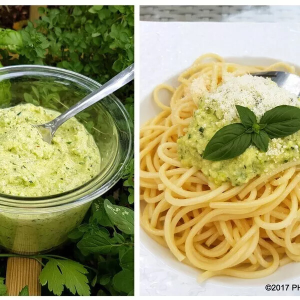 Pesto de courgettes, sésame et pignons