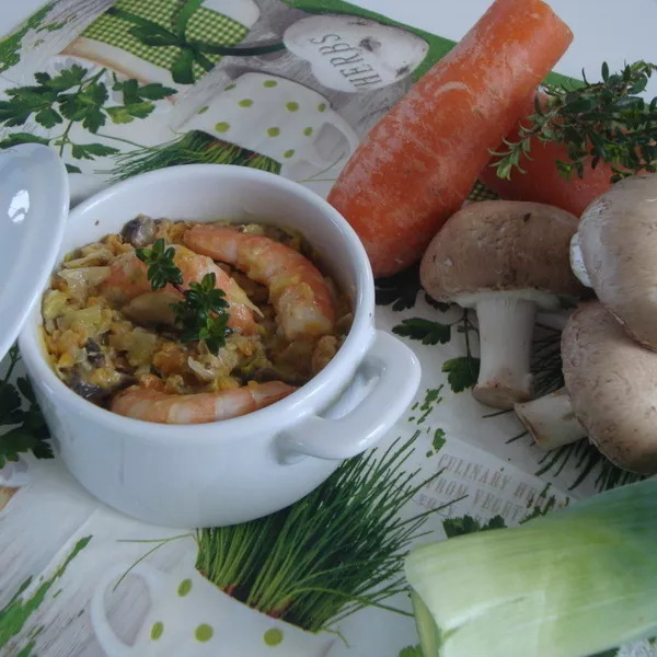 Gratin de crevettes aux légumes