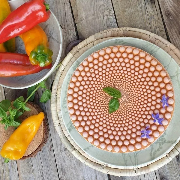 Mousse poivron - chèvre sur biscuit tomates confites