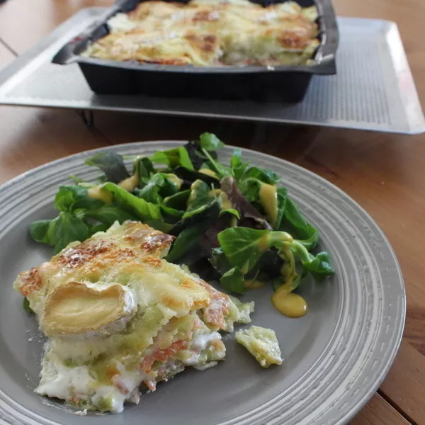 Gratin de ravioles au saumon