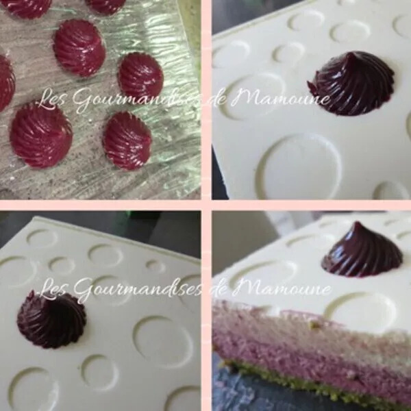 Entremets chocolat blanc, fruits rouges et pistache