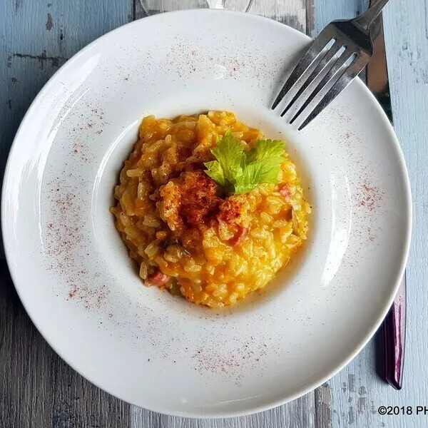 Risotto au chorizo, carottes et champignons frais de Paris