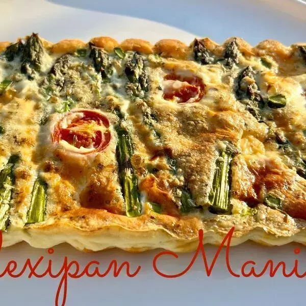 Clafoutis aux petites asperges vertes et aux tomates cerises