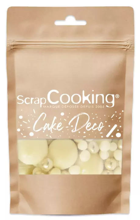 Pot de décoration perles chocolat blanc - doré