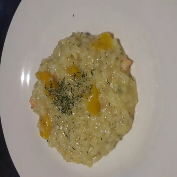 Risotto au saumon et poivron jaune