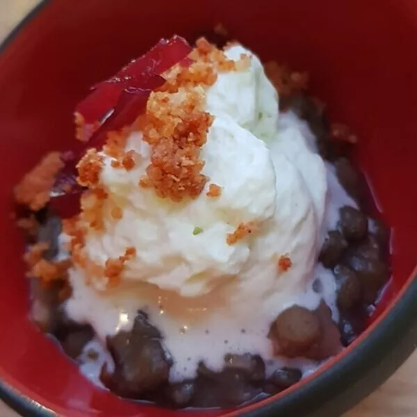 Verrine lentilles, mousse de wasabi et craquant de parmesan