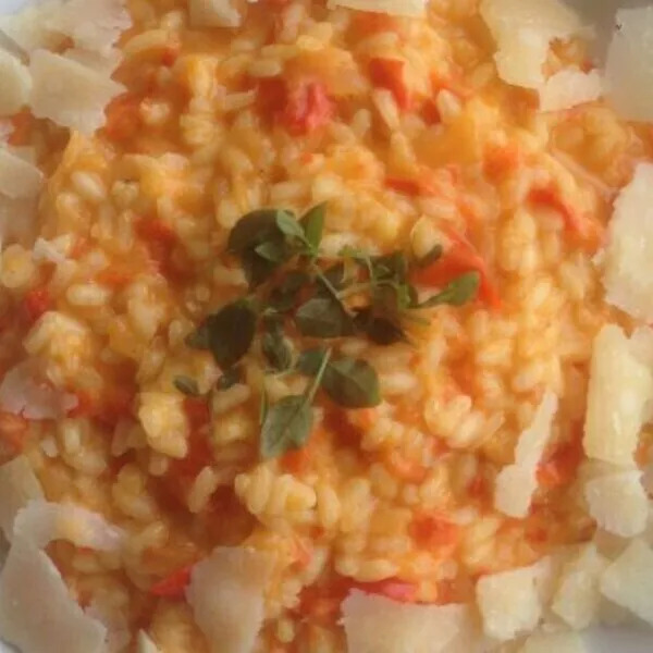 Risotto aux poivrons rouges chèvre et miel