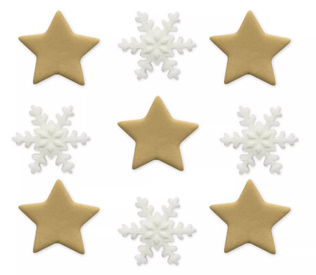 Décors en sucre x9 : Etoiles dorées et flocons 2-2,5 cm