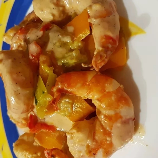 Gambas marinées aux légumes de Nathencuisine