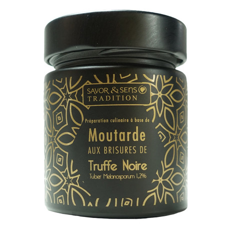 Moutarde aux brisures de truffe noire tuber mélanosporum 1,2%  (pot noir)