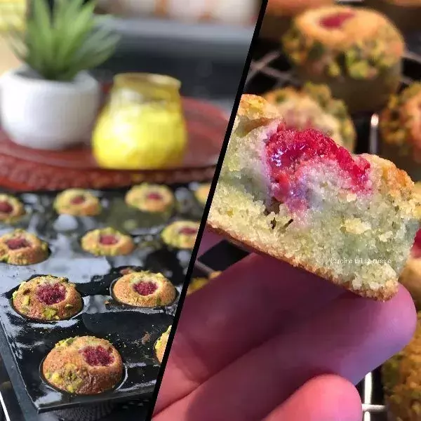 Financiers à la pistache et aux framboises