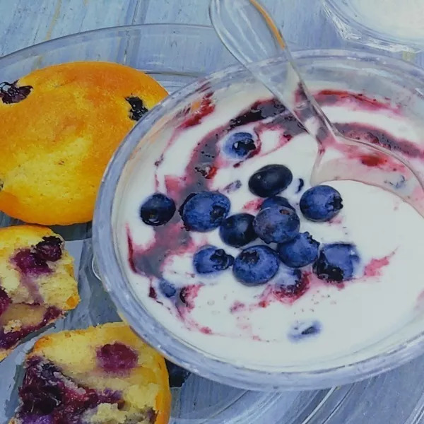 Muffins et fromage blanc au  myrtilles 