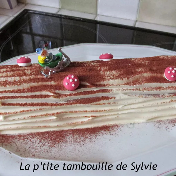 Bûche chocolat blanc-framboises-meringue