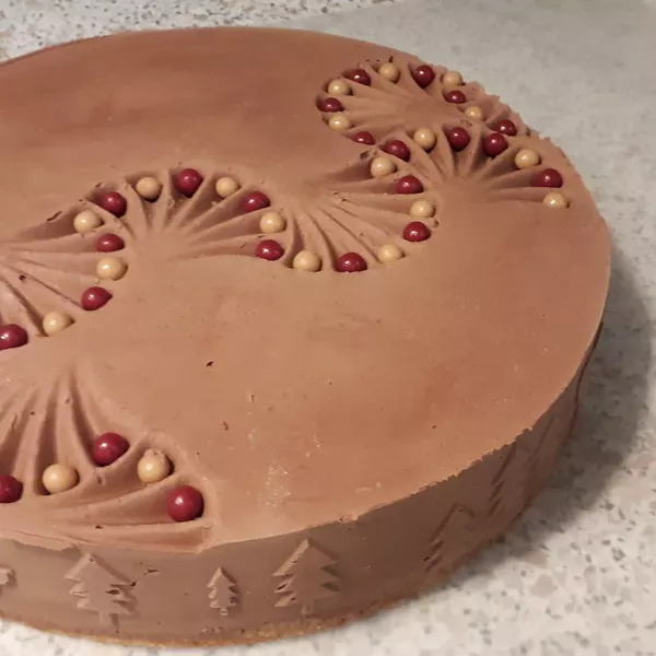 Entremet au chocolat noir  framboise et balsamique  avec un croquant