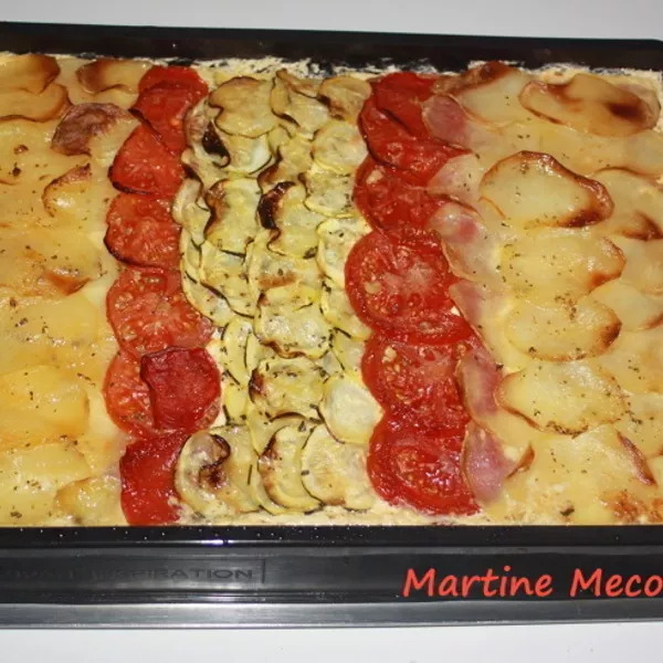 Gratin de pommes de terre, courgettes et tomates pour grande tablée sans cook'in