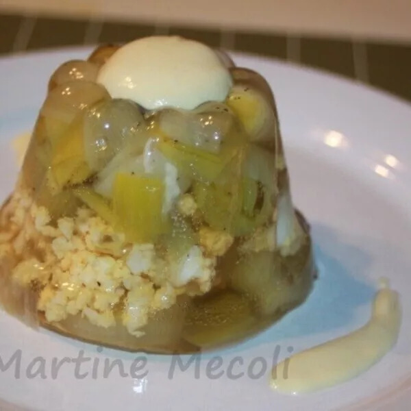 Petites terrines de blancs de poireaux et leur vinaigrette à l'oeuf sans cook'in