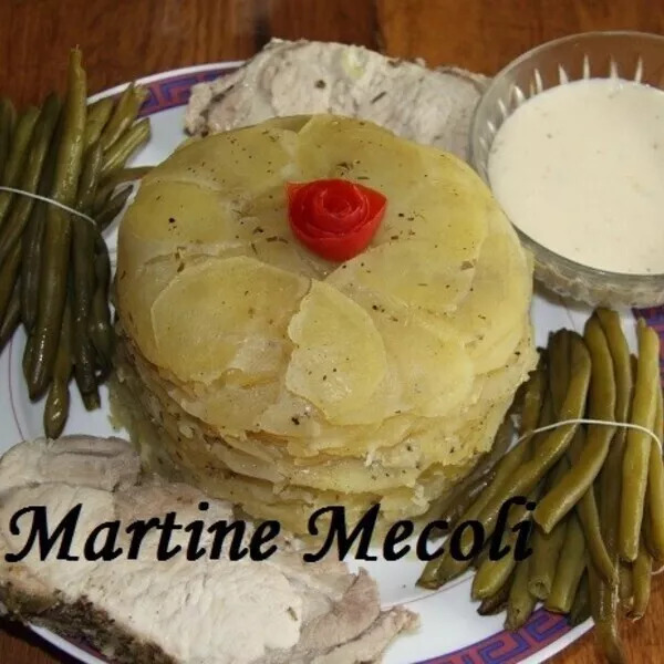 Filet moelleux, gâteau de pommes de terre, haricots verts et sauce blanche sans cook'in