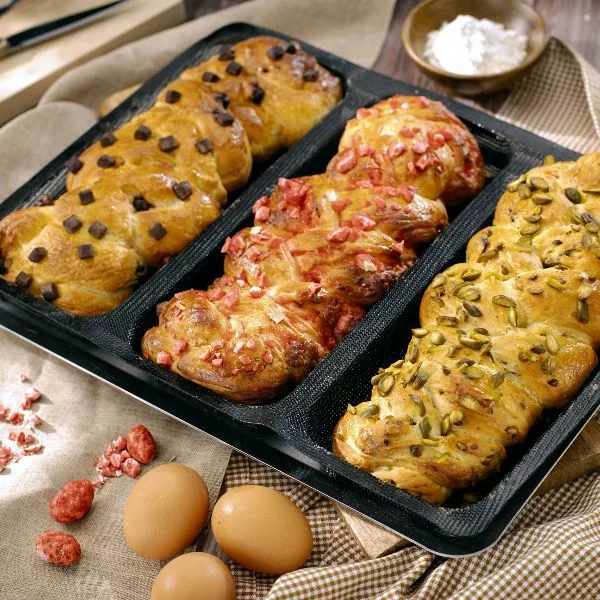Brioches tressées 3 saveurs sucrées 