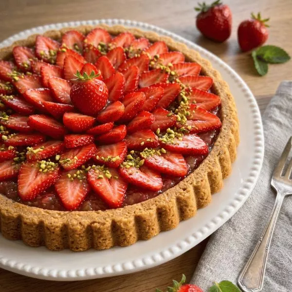 Tarte aux fraises et rhubarbe